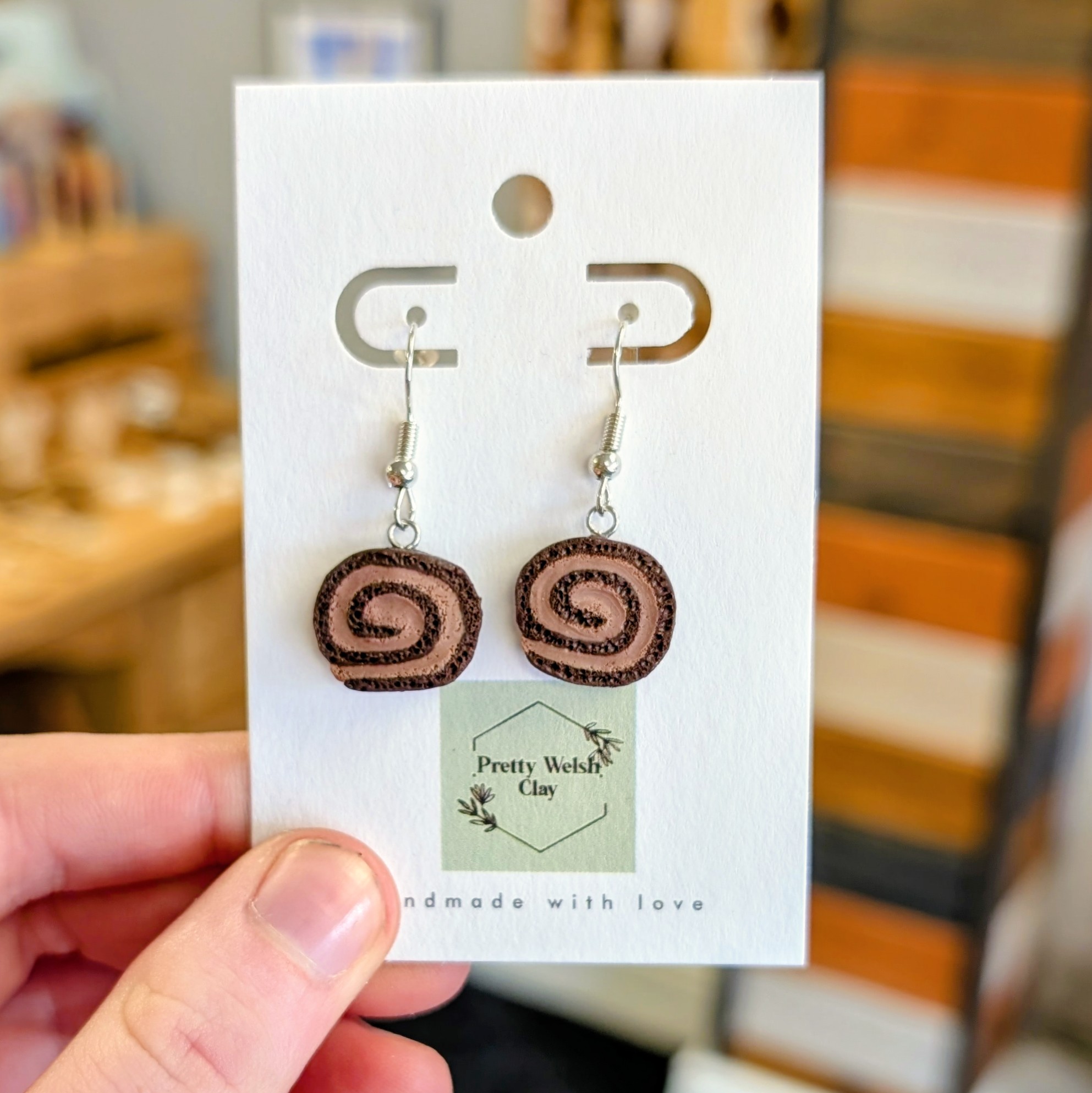 Chocolate swiss roll Drop Earrings