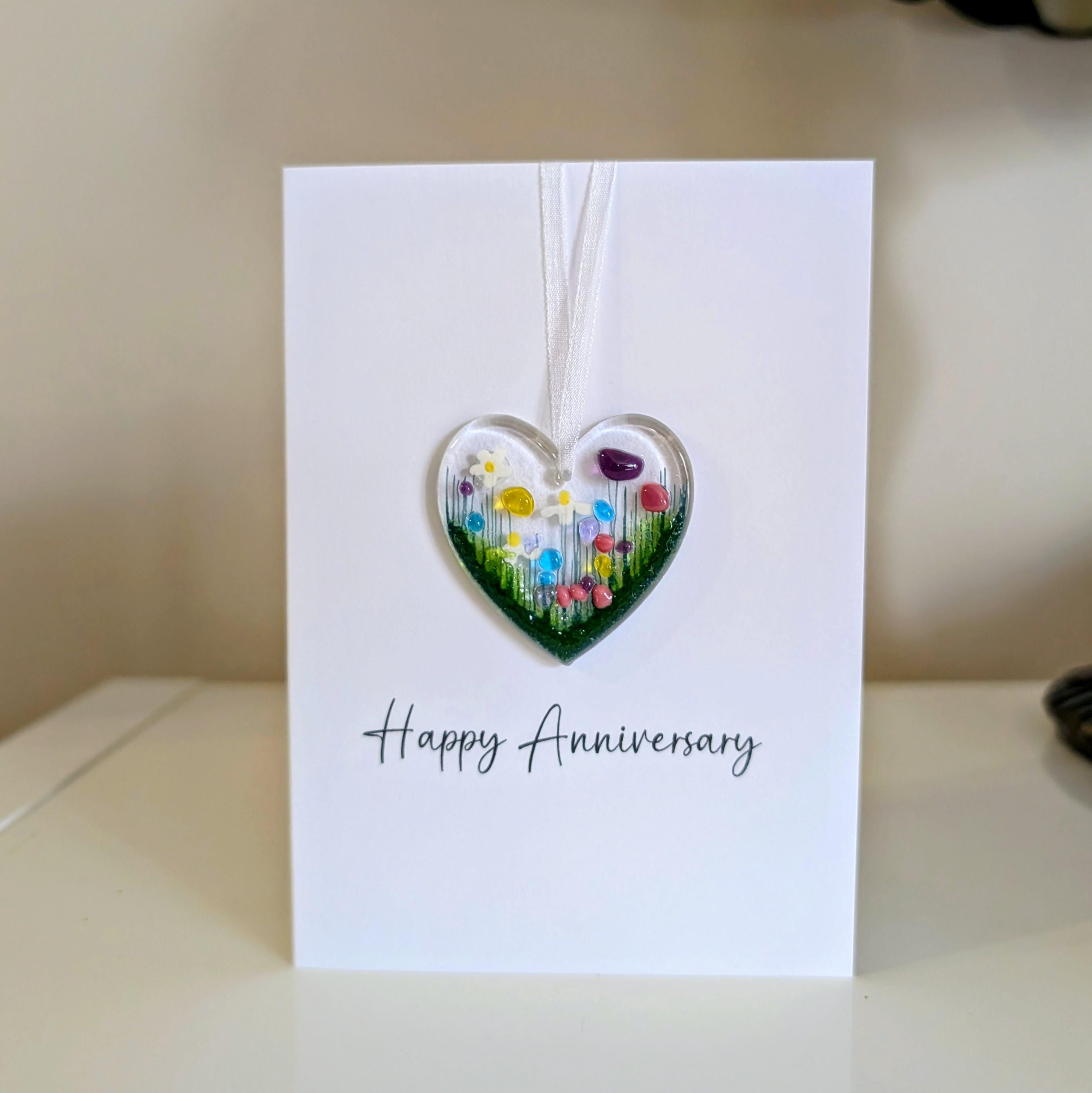 Wildflower Detachable Anniversary Heart Glass Decoration Card