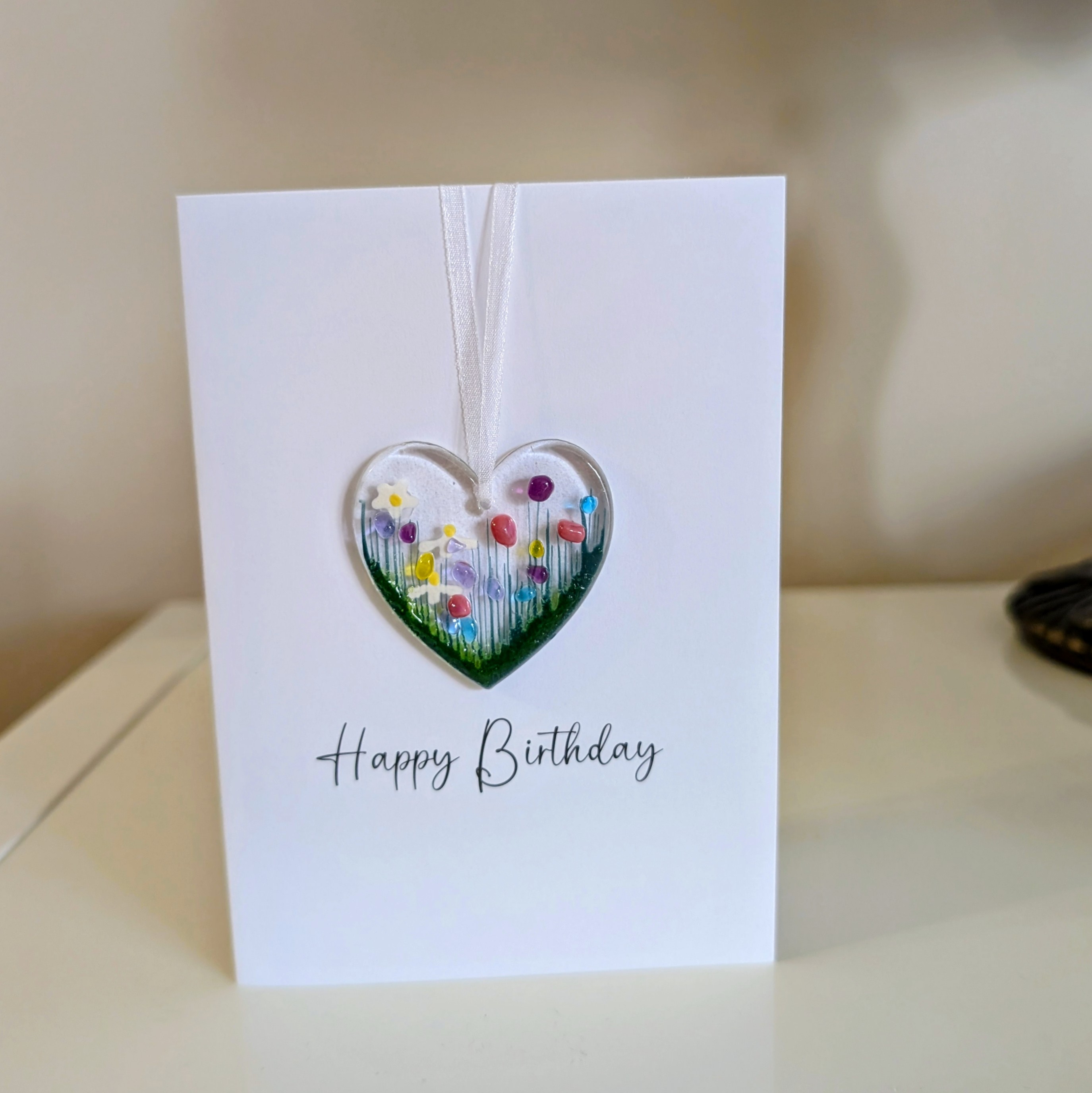 Wildflower Detachable Happy Birthday Heart Glass Decoration Card