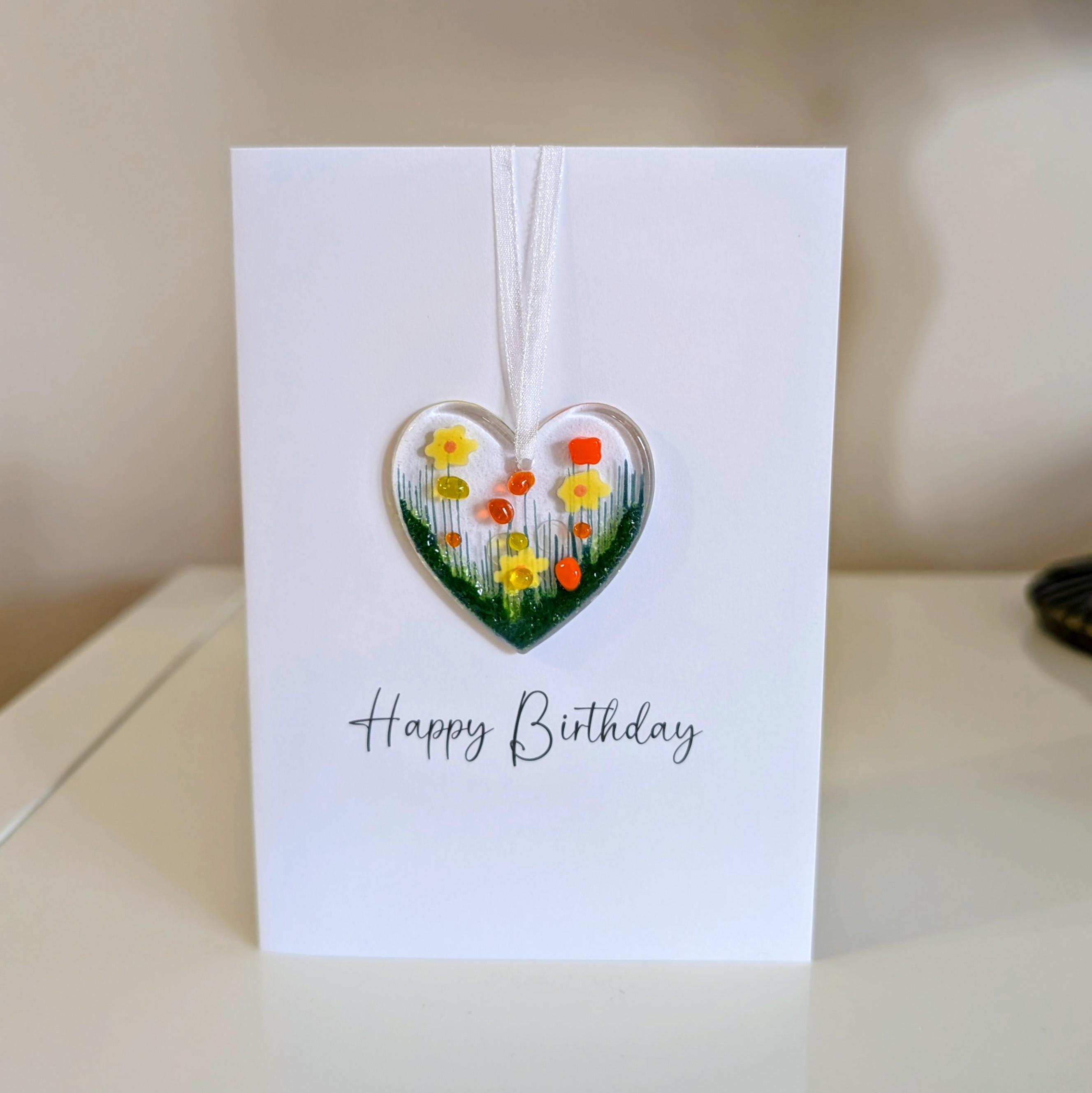 Daffodil Detachable Happy Birthday Heart Glass Decoration Card